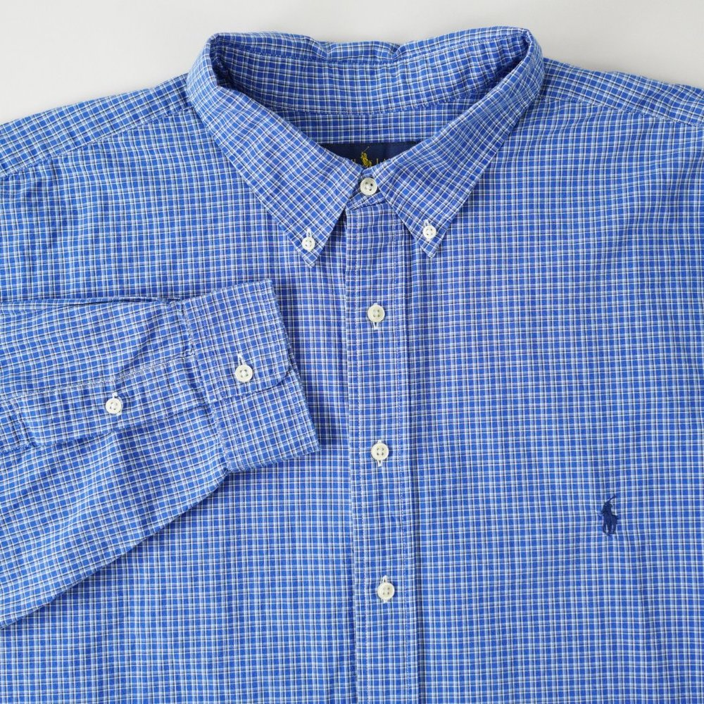 Ralph Lauren Classic Fit Shirt Long Sleeve Button Up Plaid Blue Men Sz 3XLT TALL